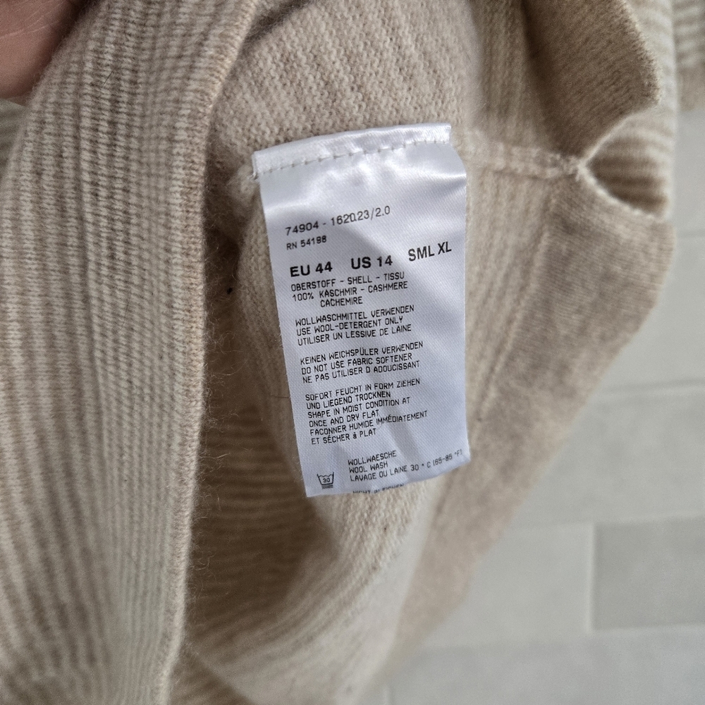 Bogner 100% Cashmere Wool Knit Short-Sleeve Striped Sweater Top Beige Cream Tan - Picture 6 of 10